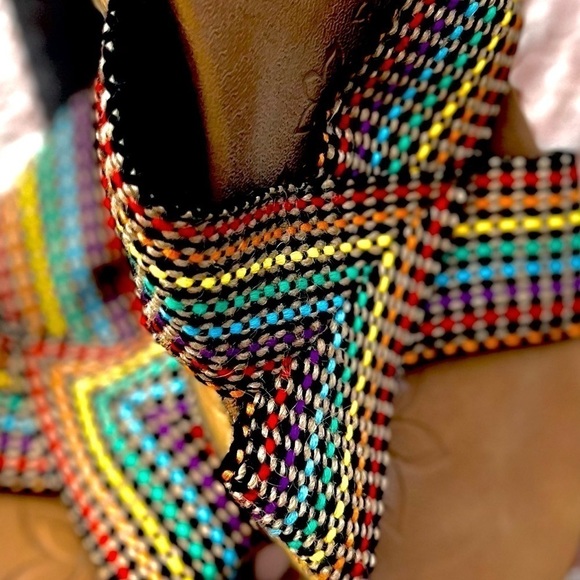 𝅺BEVERLEE “DELIGHTED” SKETCHERS RAINBOW PLATFORM WEDGES - Picture 3 of 11